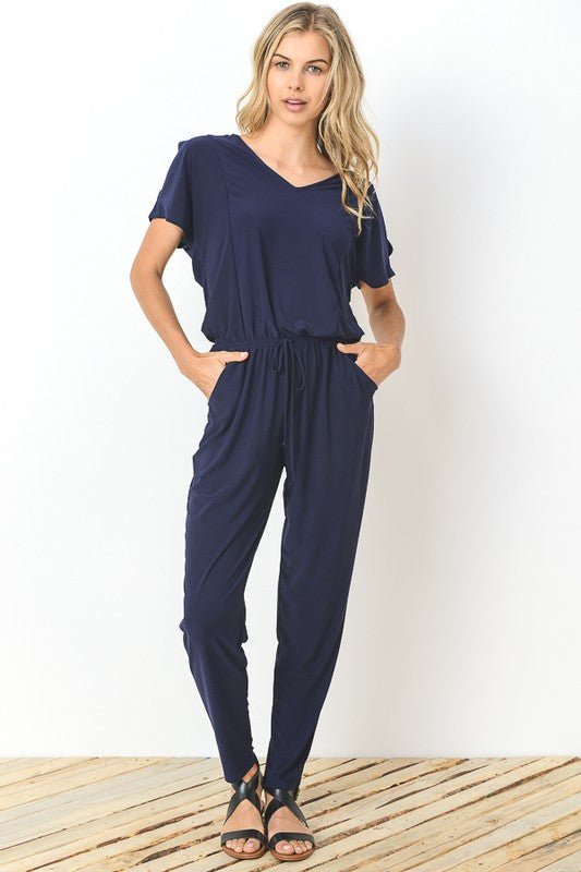 Comfy Peep-Shoulder Jumpsuit (navy)